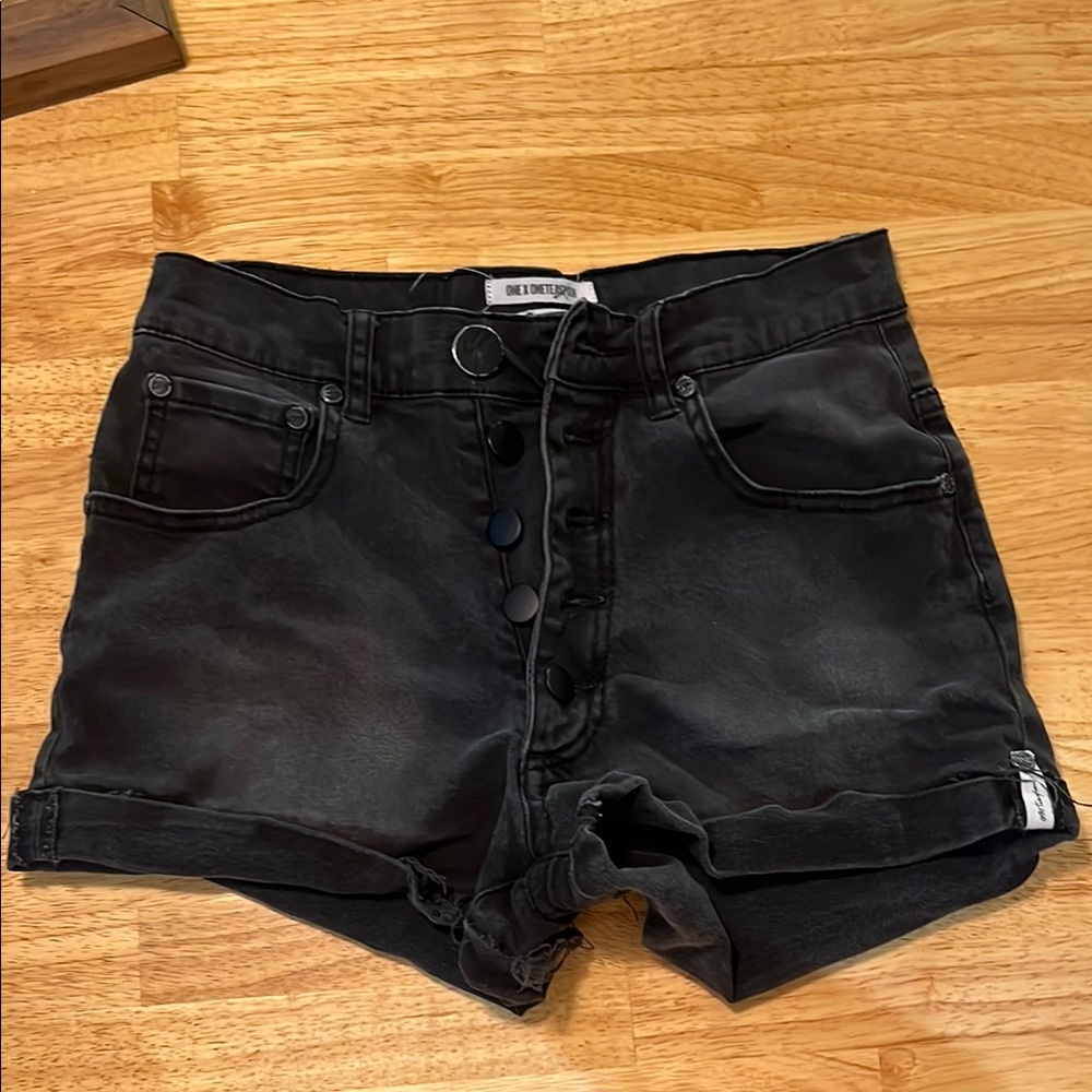 One Teaspoon Harlets Black High-Waisted Jean Shorts